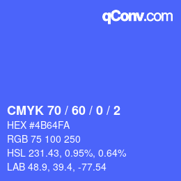カラーコード: CMYK 70 / 60 / 0 / 2 | qconv.com