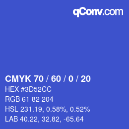 颜色代码: CMYK 70 / 60 / 0 / 20 | qconv.com
