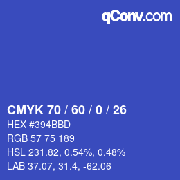 カラーコード: CMYK 70 / 60 / 0 / 26 | qconv.com