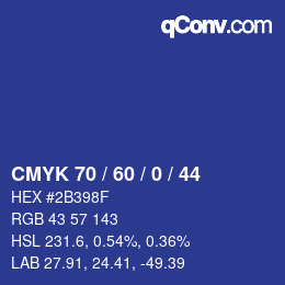 カラーコード: CMYK 70 / 60 / 0 / 44 | qconv.com