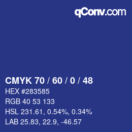 カラーコード: CMYK 70 / 60 / 0 / 48 | qconv.com