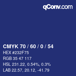 カラーコード: CMYK 70 / 60 / 0 / 54 | qconv.com