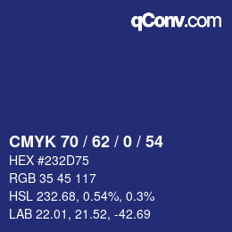 カラーコード: CMYK 70 / 62 / 0 / 54 | qconv.com