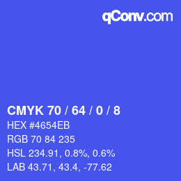 カラーコード: CMYK 70 / 64 / 0 / 8 | qconv.com