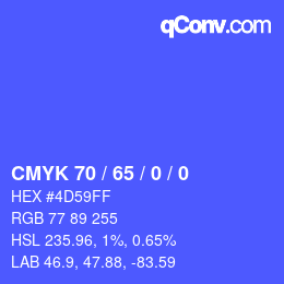 Color code: CMYK 70 / 65 / 0 / 0 | qconv.com