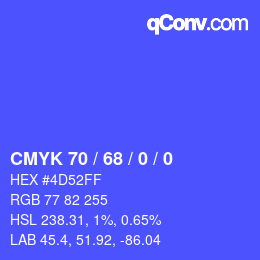 Color code: CMYK 70 / 68 / 0 / 0 | qconv.com