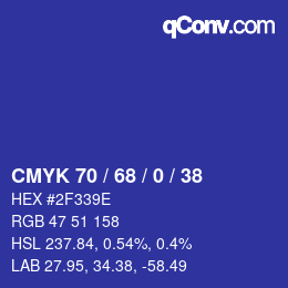 Color code: CMYK 70 / 68 / 0 / 38 | qconv.com