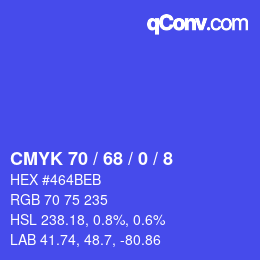 カラーコード: CMYK 70 / 68 / 0 / 8 | qconv.com