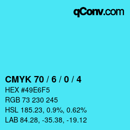 颜色代码: CMYK 70 / 6 / 0 / 4 | qconv.com