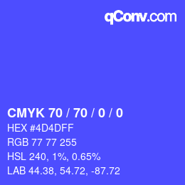 カラーコード: CMYK 70 / 70 / 0 / 0 | qconv.com