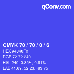 カラーコード: CMYK 70 / 70 / 0 / 6 | qconv.com