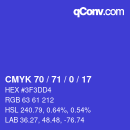 カラーコード: CMYK 70 / 71 / 0 / 17 | qconv.com