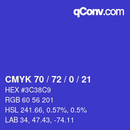 颜色代码: CMYK 70 / 72 / 0 / 21 | qconv.com