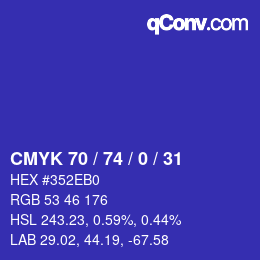 Color code: CMYK 70 / 74 / 0 / 31 | qconv.com