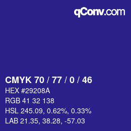 颜色代码: CMYK 70 / 77 / 0 / 46 | qconv.com