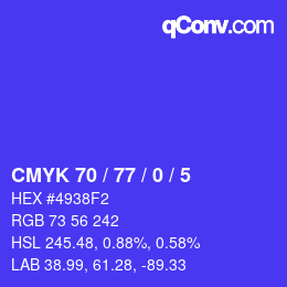 Color code: CMYK 70 / 77 / 0 / 5 | qconv.com
