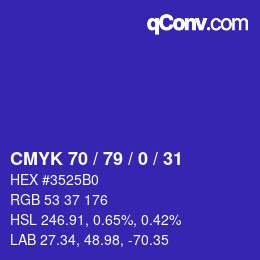 颜色代码: CMYK 70 / 79 / 0 / 31 | qconv.com