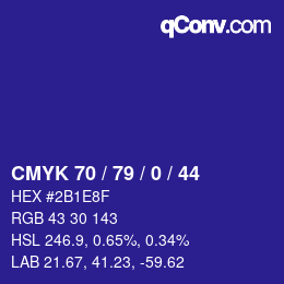 颜色代码: CMYK 70 / 79 / 0 / 44 | qconv.com