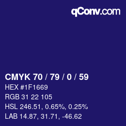Farbcode: CMYK 70 / 79 / 0 / 59 | qconv.com