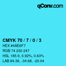 颜色代码: CMYK 70 / 7 / 0 / 3 | qconv.com