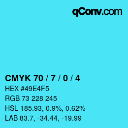 颜色代码: CMYK 70 / 7 / 0 / 4 | qconv.com