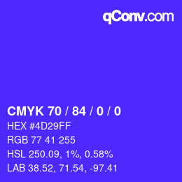 Color code: CMYK 70 / 84 / 0 / 0 | qconv.com