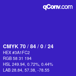 Farbcode: CMYK 70 / 84 / 0 / 24 | qconv.com
