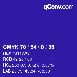 カラーコード: CMYK 70 / 84 / 0 / 36 | qconv.com
