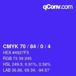 カラーコード: CMYK 70 / 84 / 0 / 4 | qconv.com