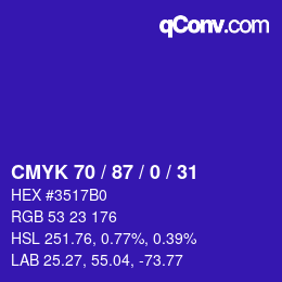 Color code: CMYK 70 / 87 / 0 / 31 | qconv.com