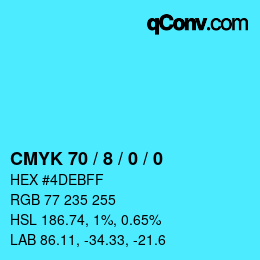 颜色代码: CMYK 70 / 8 / 0 / 0 | qconv.com