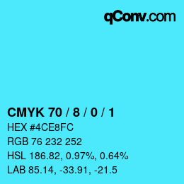 カラーコード: CMYK 70 / 8 / 0 / 1 | qconv.com