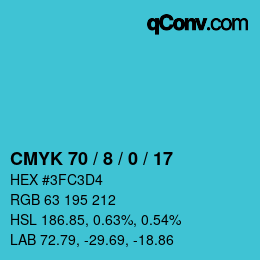 カラーコード: CMYK 70 / 8 / 0 / 17 | qconv.com