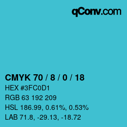 颜色代码: CMYK 70 / 8 / 0 / 18 | qconv.com