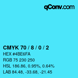 カラーコード: CMYK 70 / 8 / 0 / 2 | qconv.com
