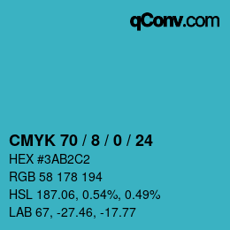 カラーコード: CMYK 70 / 8 / 0 / 24 | qconv.com