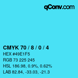 カラーコード: CMYK 70 / 8 / 0 / 4 | qconv.com
