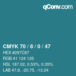 カラーコード: CMYK 70 / 8 / 0 / 47 | qconv.com