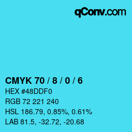 カラーコード: CMYK 70 / 8 / 0 / 6 | qconv.com