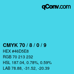 カラーコード: CMYK 70 / 8 / 0 / 9 | qconv.com