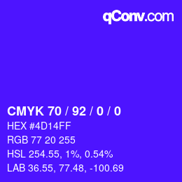 カラーコード: CMYK 70 / 92 / 0 / 0 | qconv.com