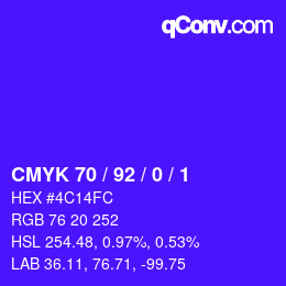颜色代码: CMYK 70 / 92 / 0 / 1 | qconv.com