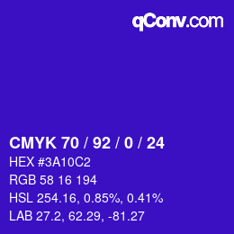 カラーコード: CMYK 70 / 92 / 0 / 24 | qconv.com