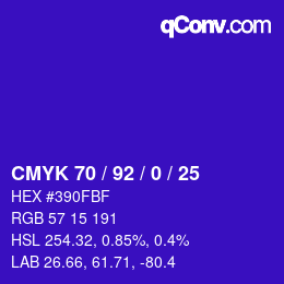 カラーコード: CMYK 70 / 92 / 0 / 25 | qconv.com