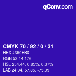 カラーコード: CMYK 70 / 92 / 0 / 31 | qconv.com