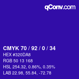 カラーコード: CMYK 70 / 92 / 0 / 34 | qconv.com