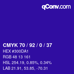 カラーコード: CMYK 70 / 92 / 0 / 37 | qconv.com
