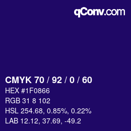 カラーコード: CMYK 70 / 92 / 0 / 60 | qconv.com