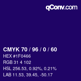 カラーコード: CMYK 70 / 96 / 0 / 60 | qconv.com