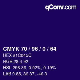 颜色代码: CMYK 70 / 96 / 0 / 64 | qconv.com